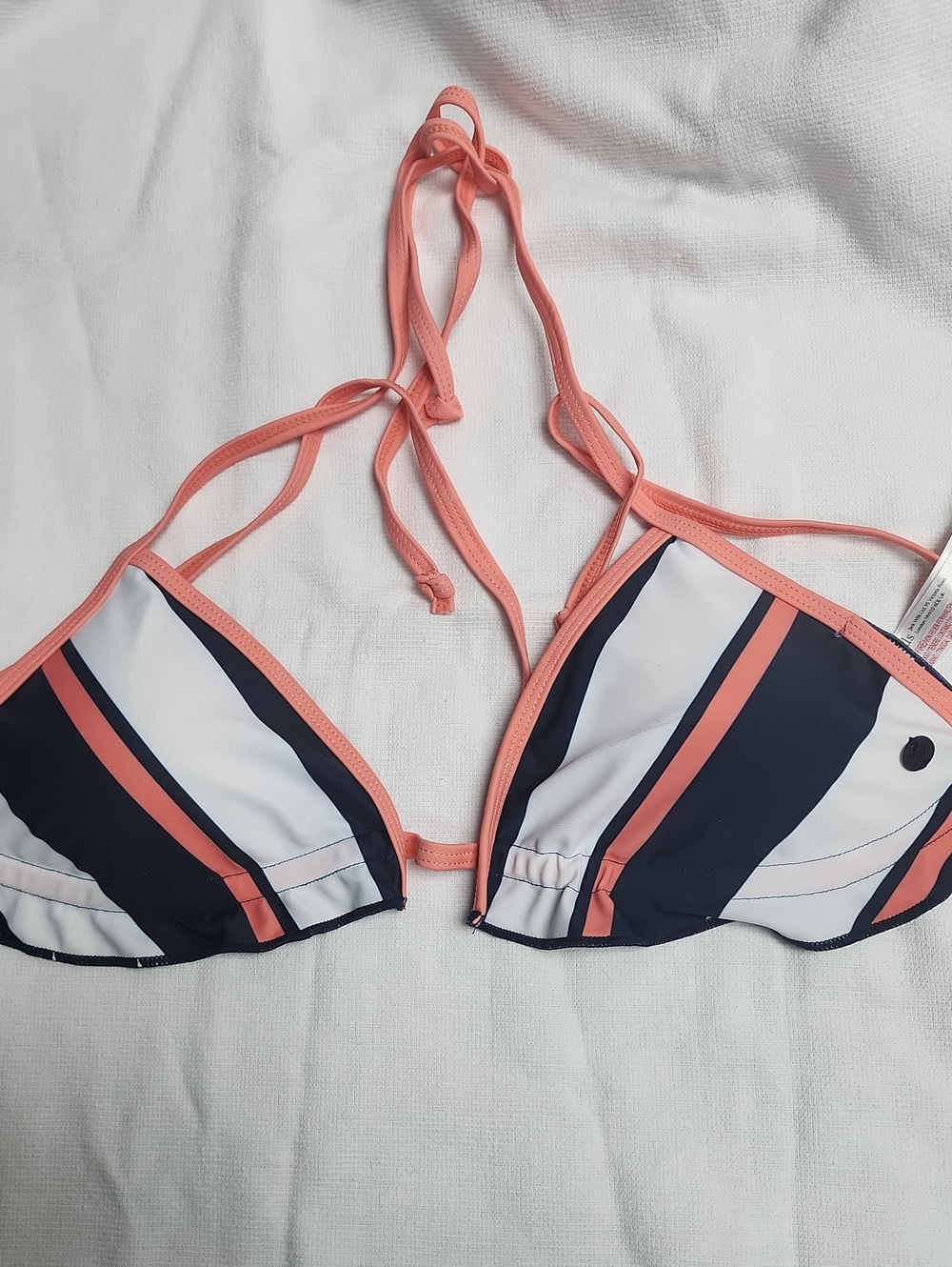 Jack Wills Striped Triangle Bikini Top in Coral, Navy & White US Size 4 NWOT